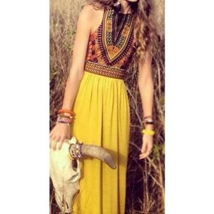 NWOT Sweet Yellow and Tribal Print Maxi Dress